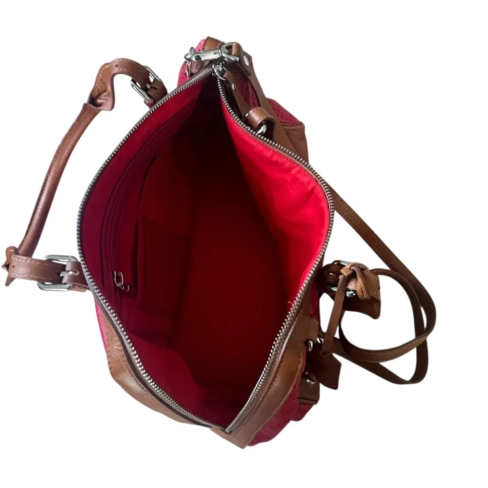 Sundance Red Perforated Leather Satchel Handbag Purse Shoulder Strap Lock Italy‎